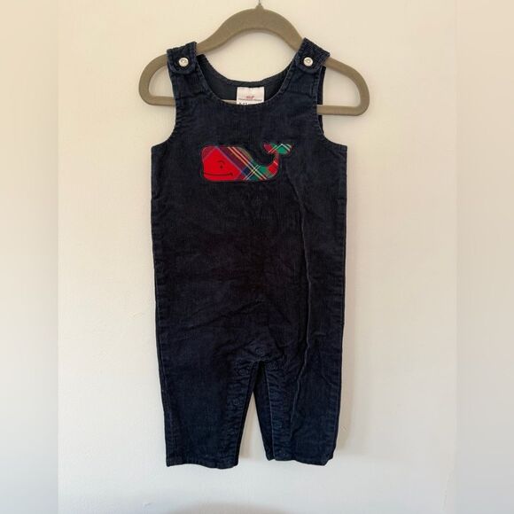 Vineyard Vines Other - Vineyard Vines Romper vintage Boys 6-12M Corduroy Whale Applique Overalls Outfit